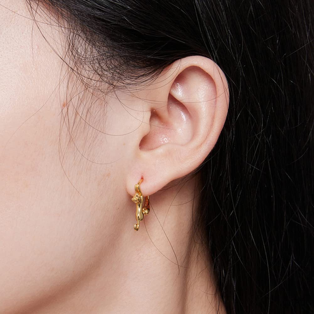 Rockyu Ohrringe für Niedliche Katze Tier Katze 925 Neue Mode Accessoires Breite Damen, Creolen, Ohrringe, Motiv, Ring, Schwingend, Silber, Hypoallergen,