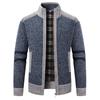 Men's Stand Collar Long Sleeve Warm Jacket Loose Plus Velvet Thickened Color Block Cardigan Sweater
