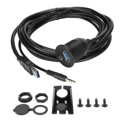2m Car Mount Flush Cable USB 3.0 AUX DC 3.5mm Port Car Mount Flush Cable for Car Boat Motorcycle