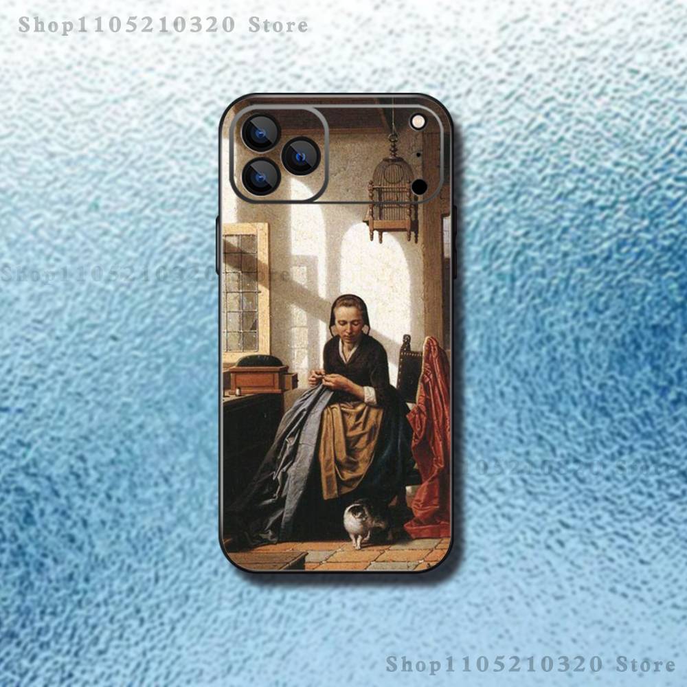 Girl Art V-Vermeer Painting Phone Case For iPhone 17,16,15,14,13,12,Pro,Max,Plus,E,SE4,Air,Mini Black Soft Box