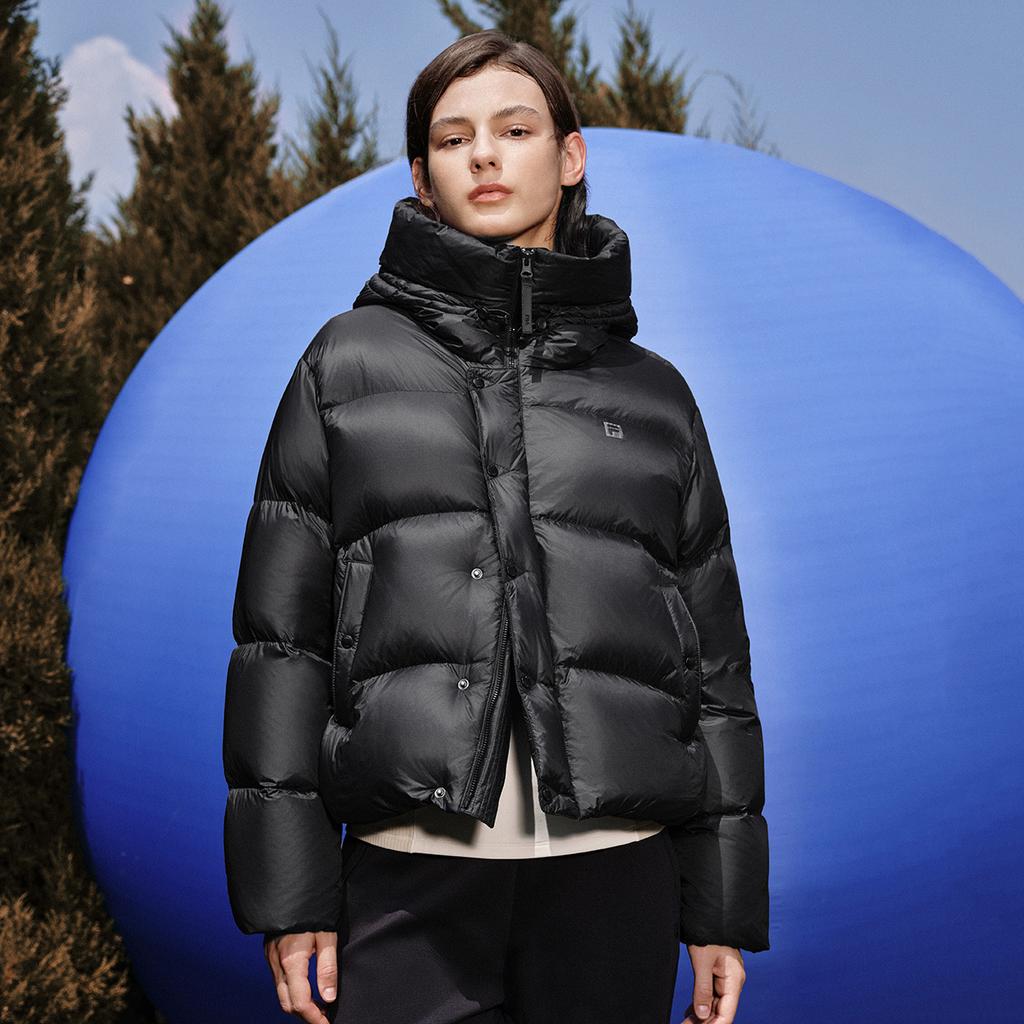 Fila Fitness Simple Solid Color Fashion Retro Classic Versatile Loose Casual Comfortable Warm Hooded Down Jacket Women Outerwear A51W541903FBK