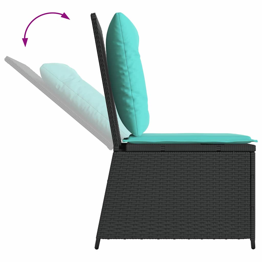 Garden Sofa with Cushions Black and Turquoise Poly Rattan