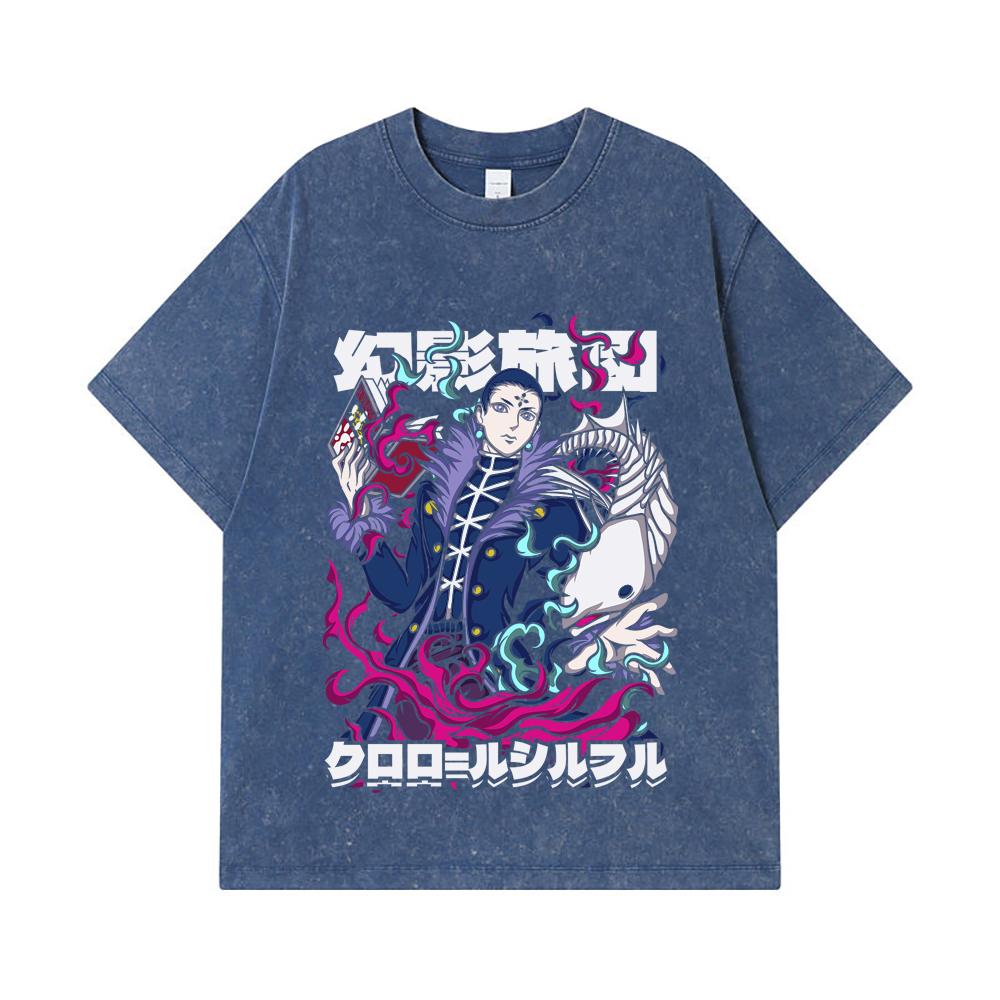 275 GSM Washed T-shirts 100% Cotton HXH V5 Chrollo Print Unisex Heavy Cotton T Shirt