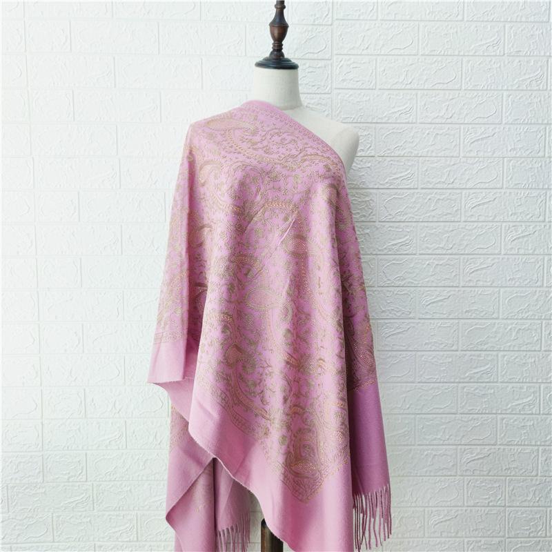 Paisley Flowers Embroidery Cashmere Scarf Women Winter Pashmina Tassel Shawl Elegant Ladies Thicken Warm Blanket Scarves Wraps
