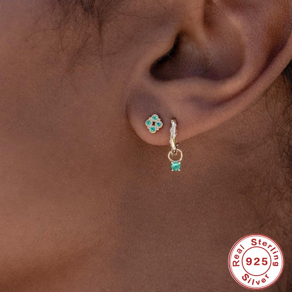 S925 Sterling Silver Color Diamond Set 5A Zircon Hoop Round Triangle Water Drop Pendant Earrings Earrings Earrings