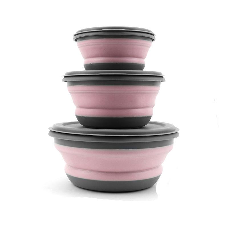 Portable Folding Lunch Box Bowl Sets Silicone 3Pcs/Set Food Container Outdoor Camping Tableware Set Foldable Salad Bowl With Lid