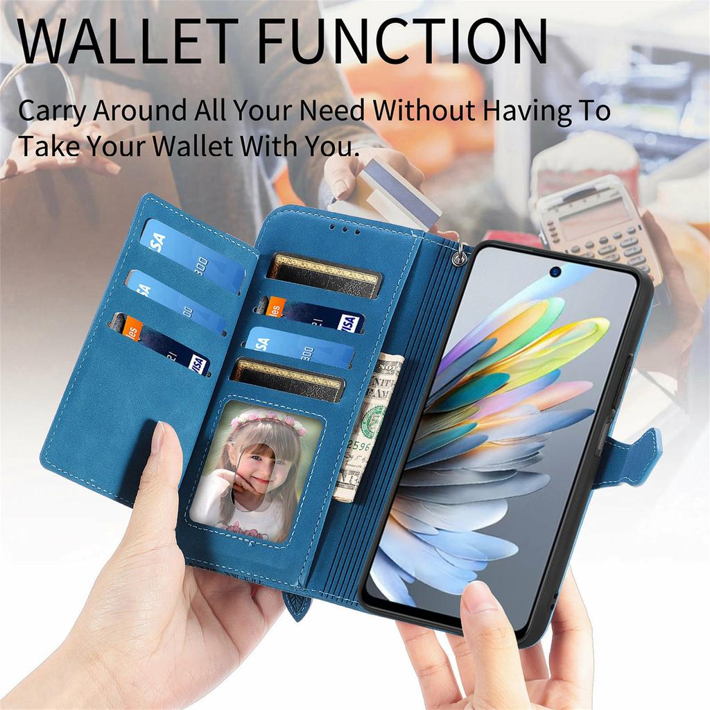 For ZTE Blade A75 4G Zipper Wallet Case with Strap Flower Imprint PU Leather Phone Cover