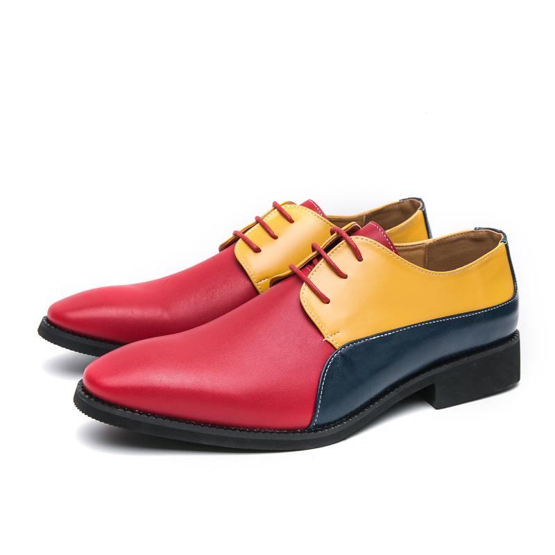 Men's Large Size Retro Color Block Casual Leather Shoes - British Style
