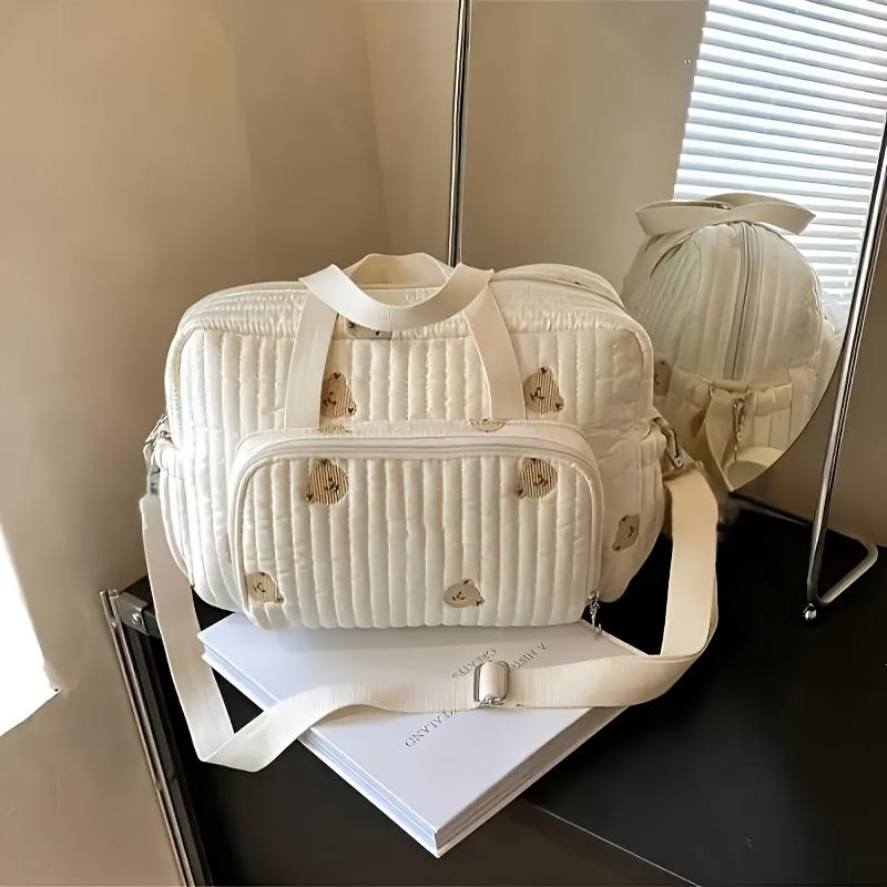 Large Capacity Polyester Bear Embroidery Mommy Storage Tote Multiple Compartments Detachable Strap Shopping Carts Comfortable