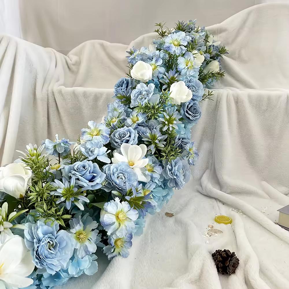 Uflower 50-200cm Atficial Flower Row Runner Elegant Artificial Center Stage Background for Wedding Party Home Decoration