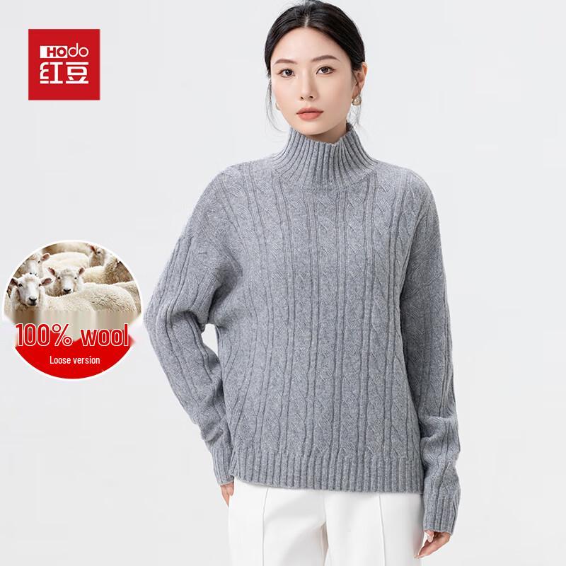 Hodo Women's 100% Pure Wool Loose-Fit Half-High Collar Sweater