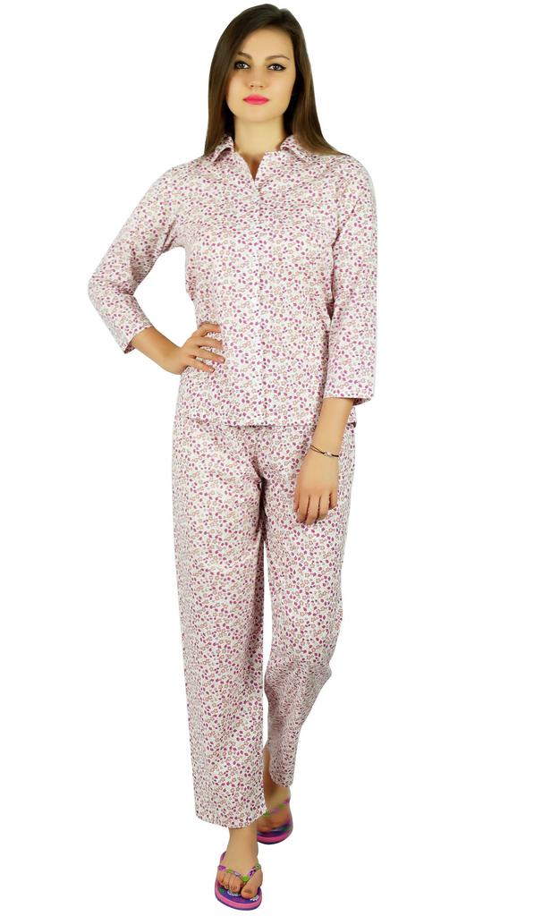 Bimba Womens Cotton Night Wear Printed Pajama Set Full Sleeve Shirt with