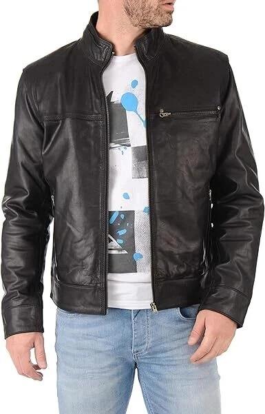 

Новая мужская куртка из черной кожи ручной работы из натуральной овчины, стильная мотоциклетная, мягкая посадка XL