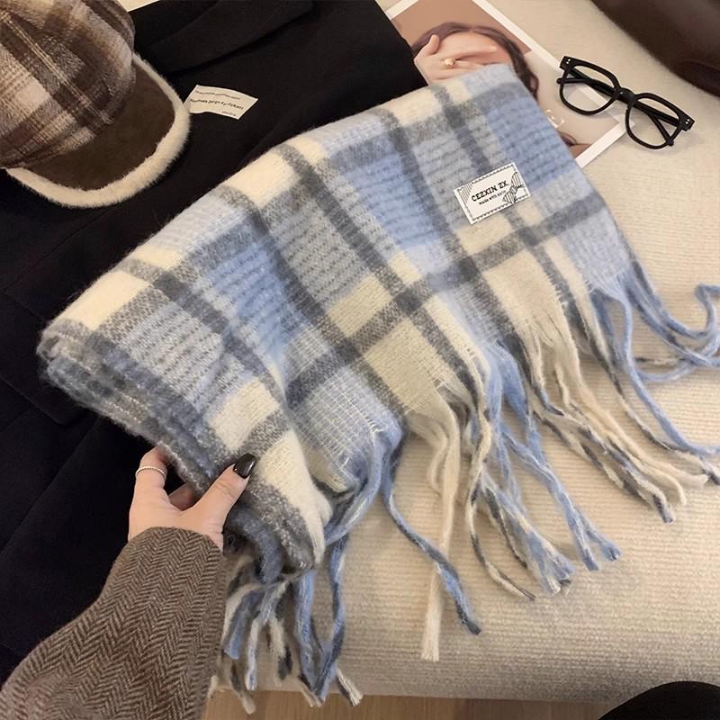2025 Winter Red Plaid Scarf: Unisex Korean Style Blue & Black Neck Warmer
