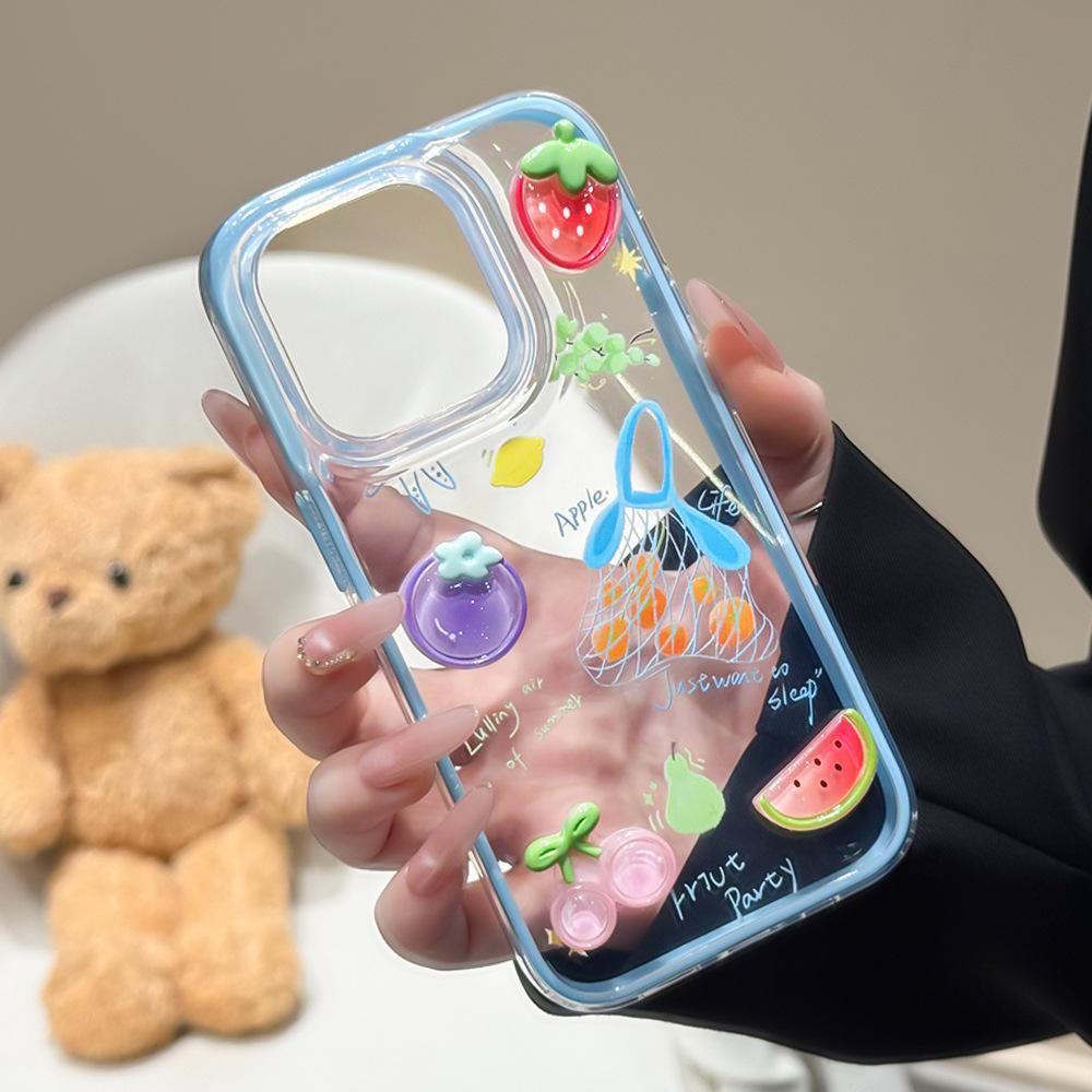 Applicable to Apple 16ProMax mobile phone case, dopamine fruit basket, transparent case, iPhone15/13 protective case.