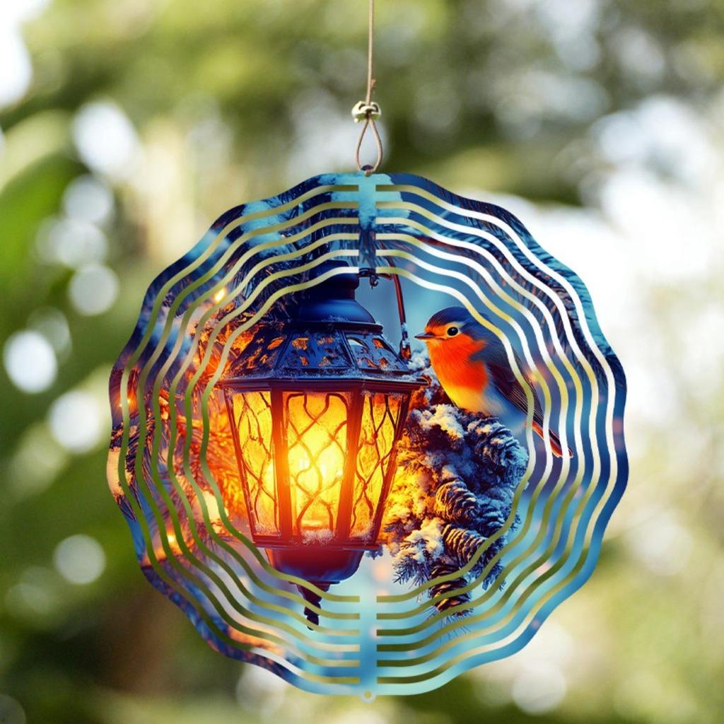 10 Inch Metal Wind Chime with Lantern and Bird Design Outdoor Garden Patio Decor for Halloween Christmas Easter Thanksgiving