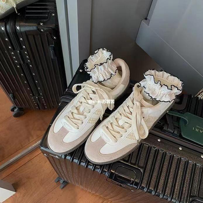 Three bars grape mother couple with the same round head retro versatile color matching platform casual sports shoes German training shoes tide spr