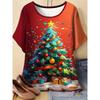 Moda para Mujer Cuello Redondo Manga Corta 3D Casual Estampado a Color Camiseta Casual de Manga Corta con Cuello Redondo