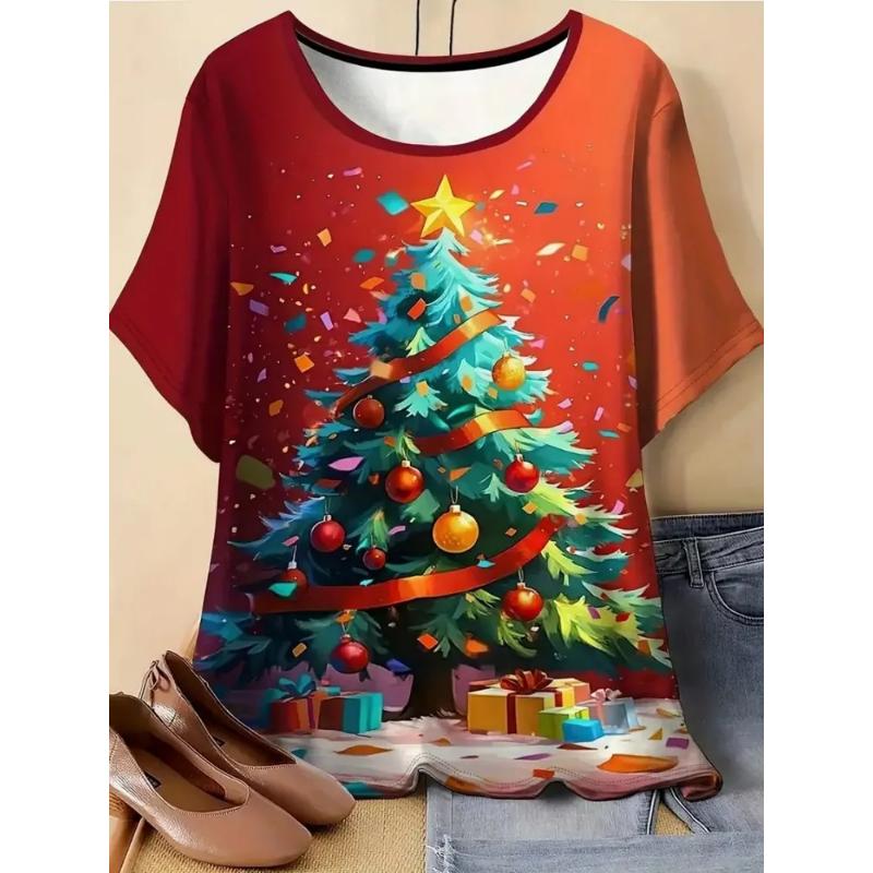 Moda para Mujer Cuello Redondo Manga Corta 3D Casual Estampado a Color Camiseta Casual de Manga Corta con Cuello Redondo
