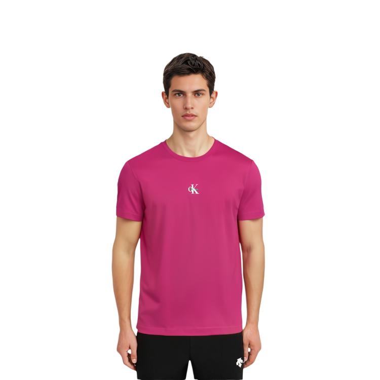 Calvin Klein Rainbow Series Letter Print Slim Fit Short Sleeve T-Shirt Men Tops Rose-Purple J323715-VCS