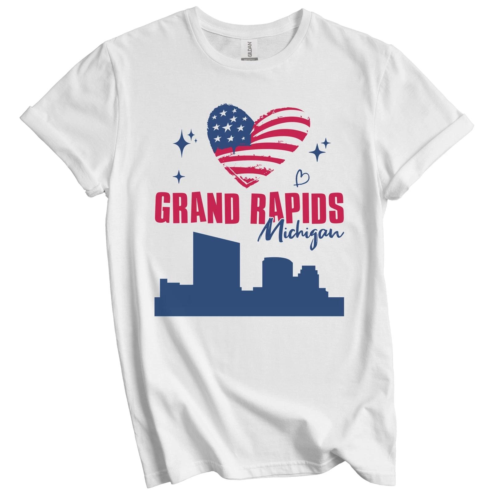 

Grand Rapids Michigan Skyline American Flag Heart 4th of July T-Shirt S