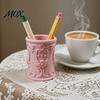 Luxury Desktop Storage Container 3D Printed Relief Pen Holder, European Retro Stationery Organizer for Makeup Brush Holder Pencils And Brushes,