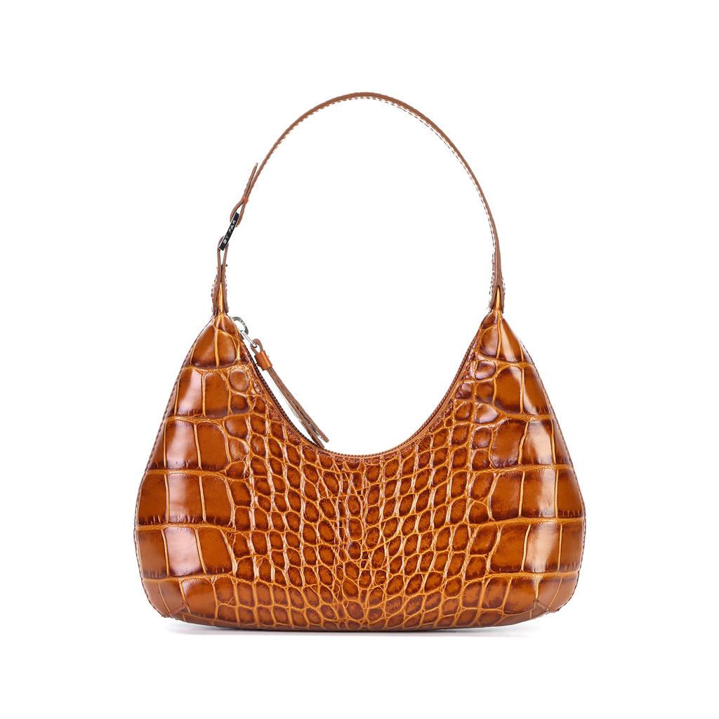 By Far Baby Amber Vintage Crocodile Pattern Embossed Leather Shoulder Bag Women shoulder bag Brown 20FWBASTNDSMA
