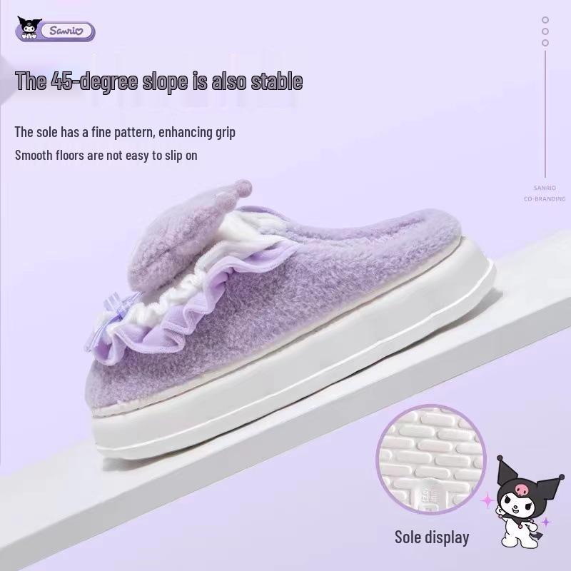 Hello Kitty Women's Winter Cotton Slippers - Cute Velvet Fur Heel 2024