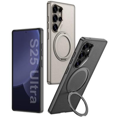 Samsung S25ultra için Uygun Manyetik Vantuzlu Tutucu Cep Telefon Kılıfı S25U Düşmeye Karşı Deri Kılıf Dönen Halka Tutucu