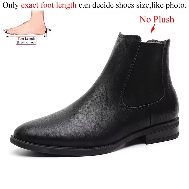 Men Classic Retro Chelsea Boots Genuine Leather High Top Pointed Toe Casual Comfortable Warm Plush Business Ankle Boots