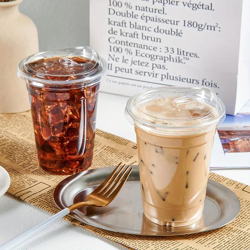 10 Pezzi 360/400/500ml Bicchieri di Plastica Trasparenti Monouso con Coperchio per Bere Direttamente Contenitore per Caffè Freddo Tè Bevande Fredde Frullati