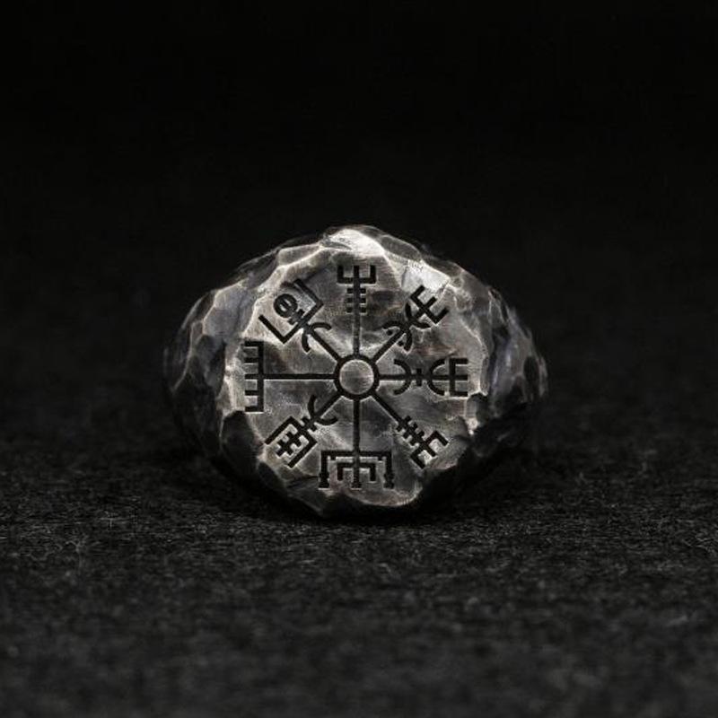Retro Antique Viking Vegvisir Rune Compass Ring For Men Punk Gothic Open Ring Handmade Salior Accessories Creative Sea Gift