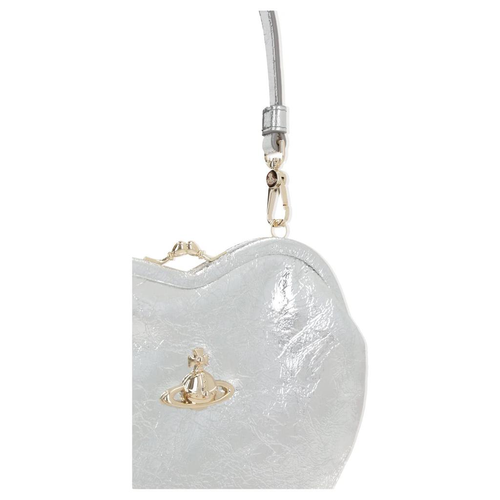 VIVIENNE WESTWOOD Metallic Effect Iconic Saturn Logo Goat Leather Shoulder Tote Bag Women Handbags Silver 4B01000CWL00ACQ401