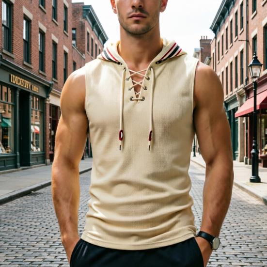 Męski Tank Top Mięśniowy, Bezrękawnik z Kapturem Slim Fit, Oddychająca Kamizelka Treningowa na Siłownię na Lato na Zewnątrz