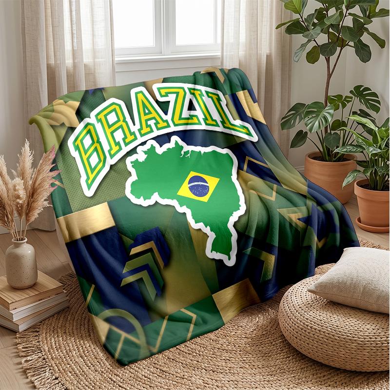 Brazil Football Printed Flannel Blanket Skin Friendly Warm Decorative Throw for Indoor Couch Bed Daily Use