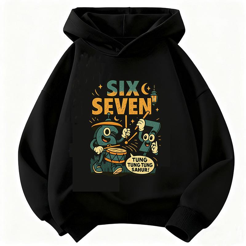 Lustiges Sechs Sieben Italienisches Brainrot 67 Zahlen Grafikdruck Hoodie Junge/Mädchen Langarm Kinder Bequemes Sweatshirt.