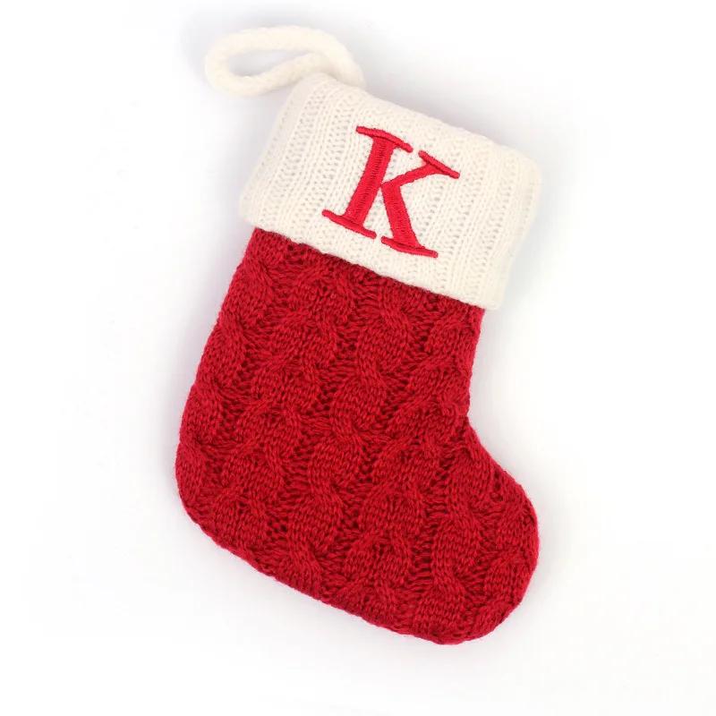 Calcetines Navideños Alphabet Letters Christmas Knitting Stocking Tree Pendant Decorations Christmas Socks Red Snowflake