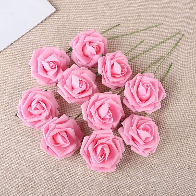 10-50Pcs Rose Artificial Flowers With Stem Foam Fake Roses Wedding Bouquet Centerpieces Decoration Birthday Party DIY Gift Craft