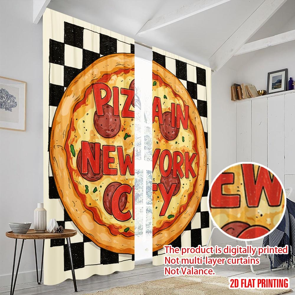 2pcs 2D flat printing Drapes New York City Pizza Polyester Without Electricity Seasonal Party & Holiday Decor Use for All Season