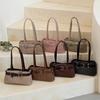 Retro Multi-color Leather Underarm Baguette Shoulder Bag for Women