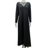 Damen-Herbstkleid, V-Ausschnitt, langärmelig, hohl, einfarbig, locker, knöchellang, weich, atmungsaktiv, Dating, Einkaufen, Frühling, Maxikleid