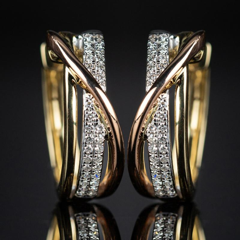 Luxurious Women's Double-row Synthetic Zircon Design Hoop Earrings Exquisite Golden Plated Daily Versatile Jewelry Gifts