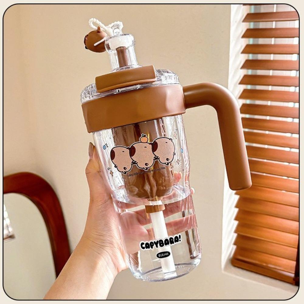 Cartoon Capybara Straw Cup Plastic Outdoor Beverage Cup Kawaii Water Bottle
