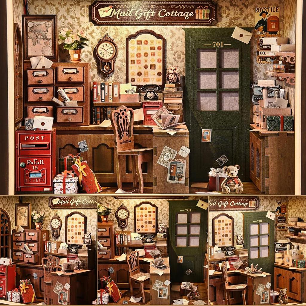 CRESYMME Dollhouse Miniature Book Nook Wooden 3D DIY Handmade for Adults Mailing Kit, Puzzle, (Time-Carrying House)
