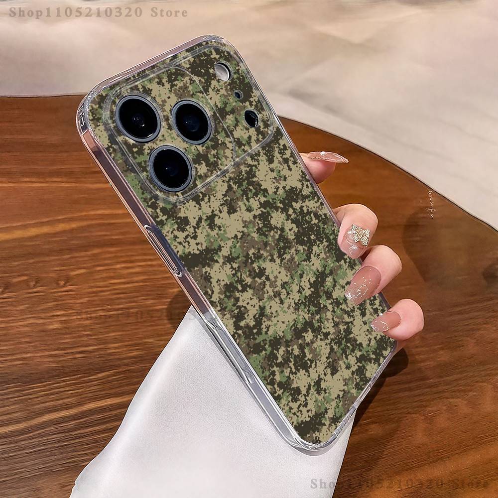 Military Pattern Camouflage Phone Case iPhone17 16 15 14 13 12 11 Pro Max Plus Mini Clear Full Back Cover Silicone Soft Shell