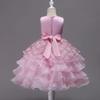 Vestito Principessa da Bambina Elegante con Ricami Floreali Fiocco Senza Maniche Strati di Rete