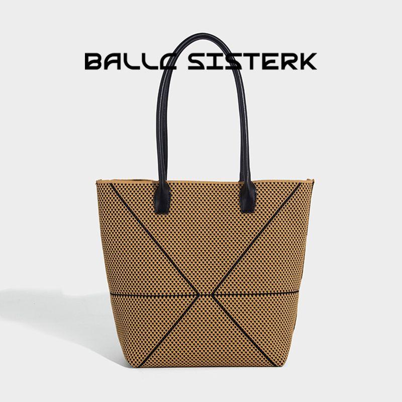 

Ballcsisterk Оригинальная высококачественная сумка-тоут со складным ромбовидным узором Женская сумка-шоппер большой вместимости для поездок на работу Brown