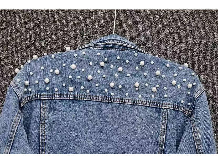 Plus Size Beaded Denim Jacket - Korean Style, Spring/Autumn Fashion for Women