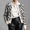 Women's Leopard Print Knit Cardigan Long Sleeve Round Neck Trim Casual Outerwear
