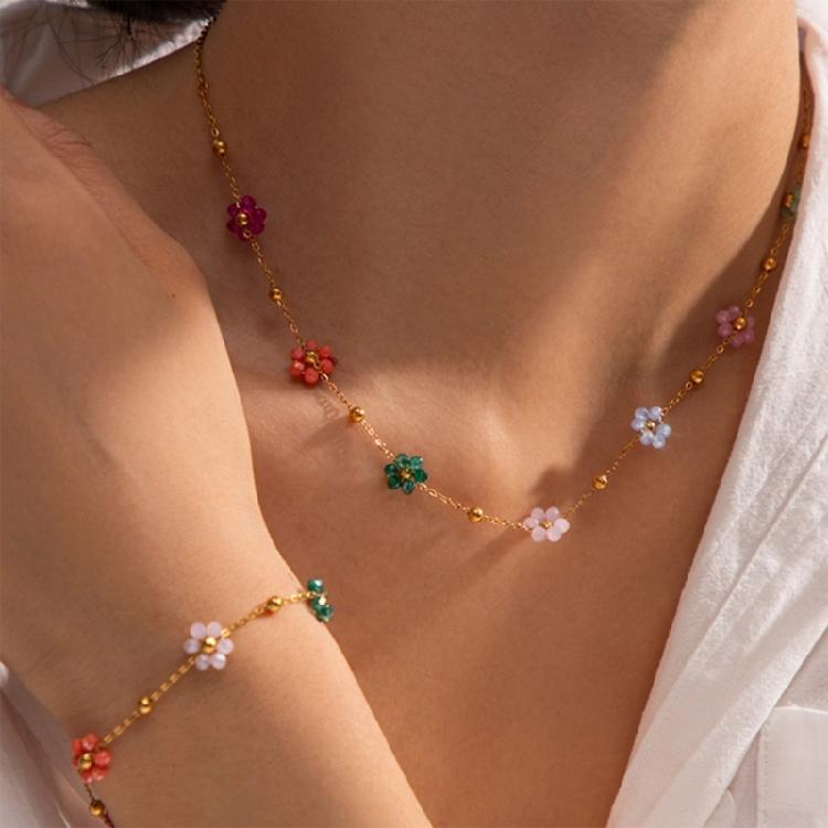 Unique Crystal Flower Bracelet/Necklace Handmade Accessories Gold Color Beads Chain Choker/Handchain for Everyday Wear